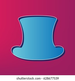 Top hat sign. Vector. Blue 3d printed icon on magenta background.
