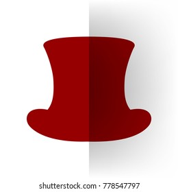 Top hat sign. Vector. Bordo icon on white bending paper background.