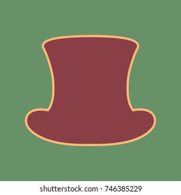 Top hat sign. Vector. Cordovan icon and mellow apricot halo with light khaki filled space at russian green background.