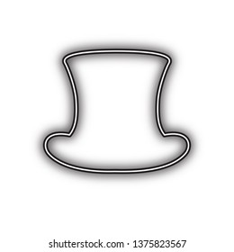 Top hat sign. Vector. Double contour black icon with soft shadow at white background. Isolated.