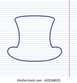 Top hat sign. Vector. Navy line icon on notebook paper as background with red line for field.