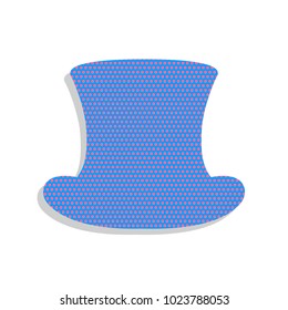 Top hat sign. Vector. Neon blue icon with cyclamen polka dots pattern with light gray shadow on white background. Isolated.