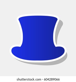 Top hat sign. Vector. New year bluish icon with outside stroke and gray shadow on light gray background.