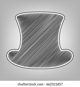 Top hat sign. Vector. Pencil sketch imitation. Dark gray scribble icon with dark gray outer contour at gray background.