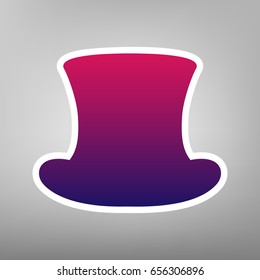 Top hat sign. Vector. Purple gradient icon on white paper at gray background.