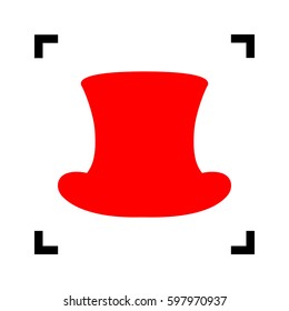 Top hat sign. Vector. Red icon inside black focus corners on white background. Isolated.