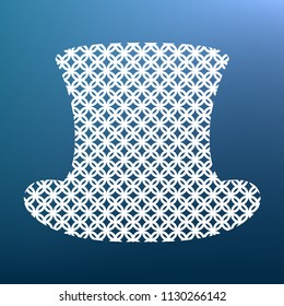 Top hat sign. Vector. White textured icon at lapis lazuli gradient background.