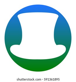 Top hat sign. Vector. White icon in bluish circle on white background. Isolated.