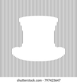 Top hat sign. Vector. White icon on grayish striped background. Optical illusion.