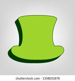 Top hat sign. Vector. Yellow green solid icon with dark green external body at light colored background.