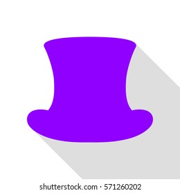 Top hat sign. Violet icon with flat style shadow path.