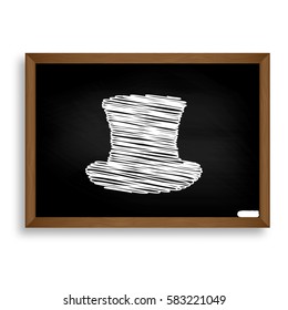 Top hat sign. White chalk icon on black school board with shadow
