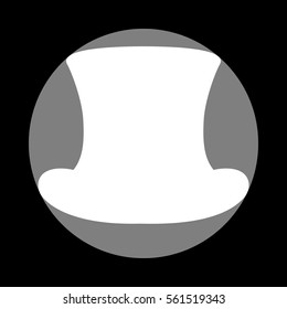 Top hat sign. White icon in gray circle at black background. Circumscribed circle. Circumcircle.