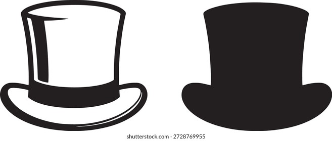 Top Hat Silhouette And Outline Vector