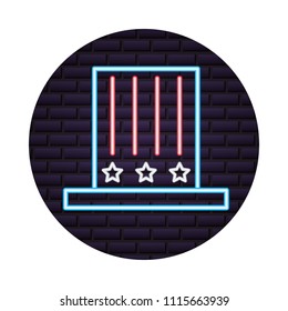 top hat stars accessory in neon style on brick wall