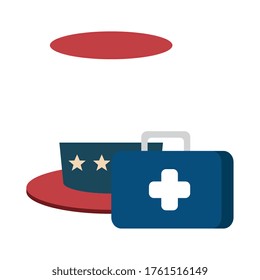 top hat traditional of usa with first aid kit vector illustration design