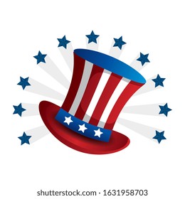 top hat traditional of usa with stars vector illustration design