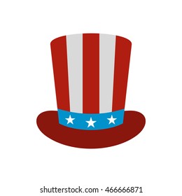 Top hat in the USA flag colors icon in flat style on a white background