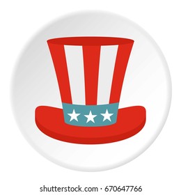 Top hat in the USA flag colors icon in flat circle isolated vector illustration for web