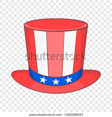 Top hat in the USA flag colors icon in cartoon style on a background for any web design 