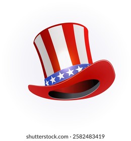 Top hat for USA Independence Day. Uncle Sam's hat vector. 4 of July celebration. Fourth of July greeting card template