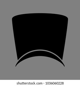 Top hat. Vector. Black icon on medium gray background. Isolated.
