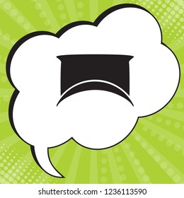 Top hat. Vector. Black icon in speech bubble at popart yellow green background.