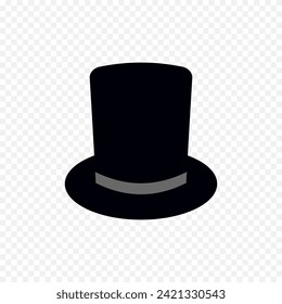 Top hat vector design, black silhouette of hat symbol.