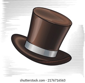 Sombrero superior. Ilustración de grabado de vectores.