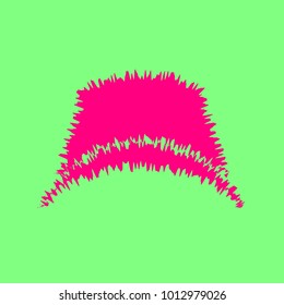 Top hat. Vector. Magenta rough icon on greenish background. Isolated.