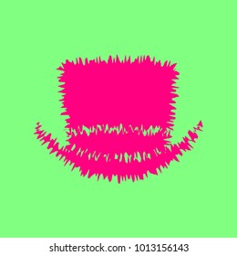 Top hat. Vector. Magenta rough icon on greenish background. Isolated.