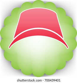 Top hat. Vector. Pinkish icon with white contour on green background which similar to flower.