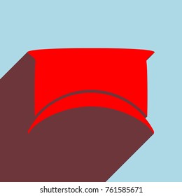 Top hat. Vector. Red flat icon with infinte wine shadow to left down corner at sky background.