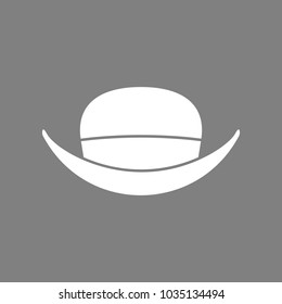 Top hat. Vector. White icon on medium gray background. Isolated.