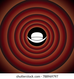Top hat. Vector. White icon on black circle in gradient rings.