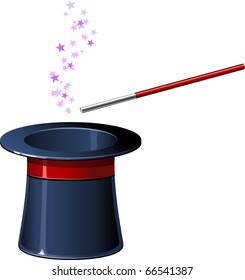 Top hat with wand over white