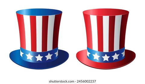 Top hats with American flag colors. Clipart for USA Independence Day.