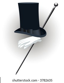 Top Hat,white Gloves And Silver Top Cane