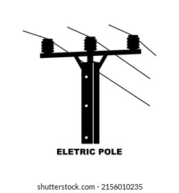 Top high voltage electric pole power white background flat vector black icon design.