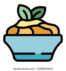 Top Hummus Symbol Umrissvektor. Schüssel geben. Tahini-Tagesfarbe