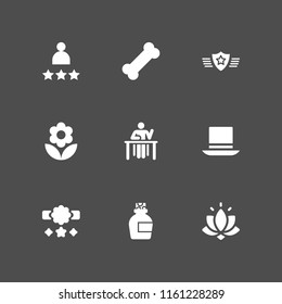 top icon. 9 top set with flower with leaves, reward, top hat and rate vector icons for web and mobile app