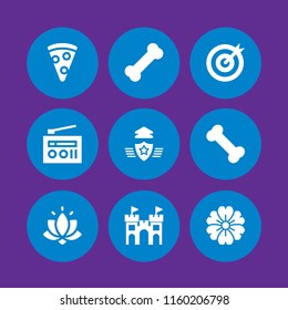 top icon. 9 top set with rank, radio, bone and flower vector icons for web and mobile app