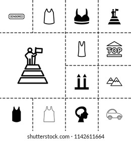 Top icon. collection of 13 top filled and outline icons such as human brain, singlet, mountain, sport bra, cargo arrow up, censored. editable top icons for web and mobile.