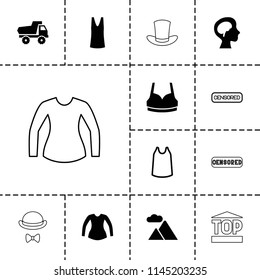 Top icon. collection of 13 top filled and outline icons such as toy car, sport bra, singlet, blouse, human brain, mountain, censored. editable top icons for web and mobile.