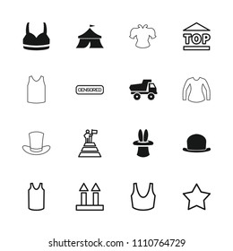 Top icon. collection of 16 top filled and outline icons such as toy car, star, sport bra, singlet, cargo arrow up, hat, magic hat. editable top icons for web and mobile.