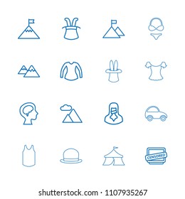 Top icon. collection of 16 top outline icons such as blouse, magic hat, human brain, censored woman, censored, mountain. editable top icons for web and mobile.