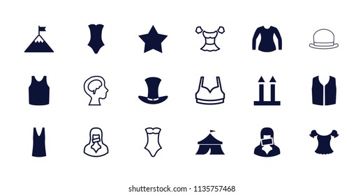 Top icon. collection of 18 top filled and outline icons such as star, singlet, swimsuit, sleeveless shirt, censored woman, hat. editable top icons for web and mobile.