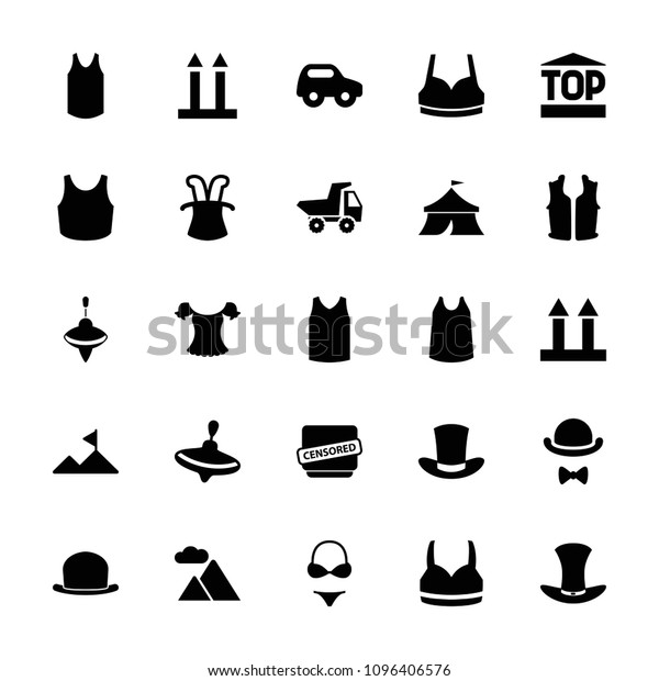 Top icon.\
collection of 25 top filled icons such as whirligig, toy car, sport\
bra, singlet, magic hat, cargo arrow up, censored, hat. editable\
top icons for web and\
mobile.