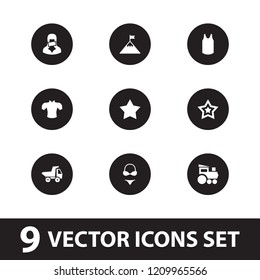 Top icon. collection of 9 top filled icons such as star, blouse, censored woman, flag on mountain, train toy, toy car, bikini. editable top icons for web and mobile.