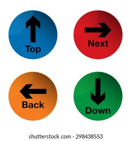 Top icon. Down icon. Next icon. Back icon. Arrow icon. Arrow sign. Vector